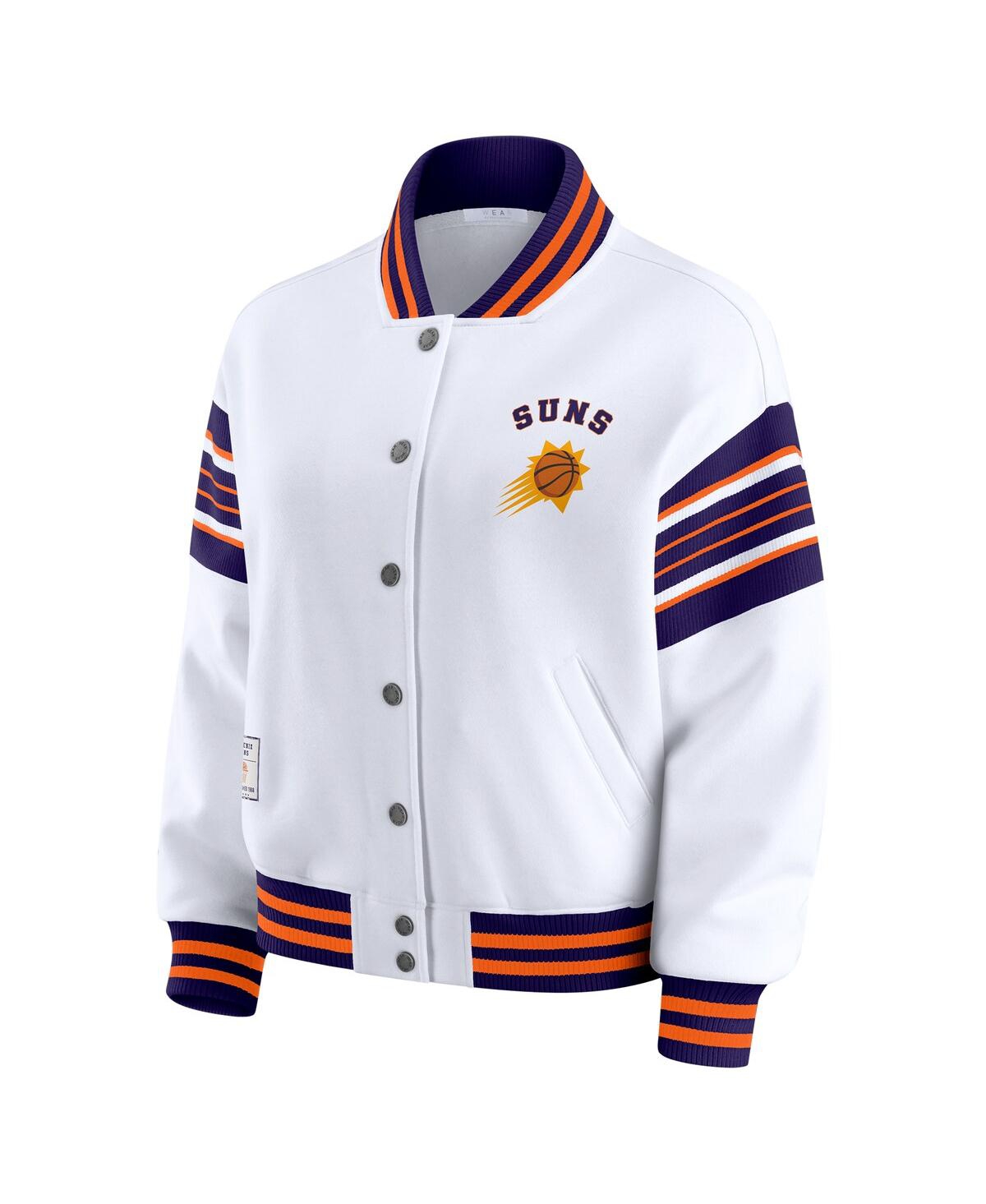 Wear By Erin Andrews Women's White Phoenix Suns Snap Front Fleece Sweatshirt In White