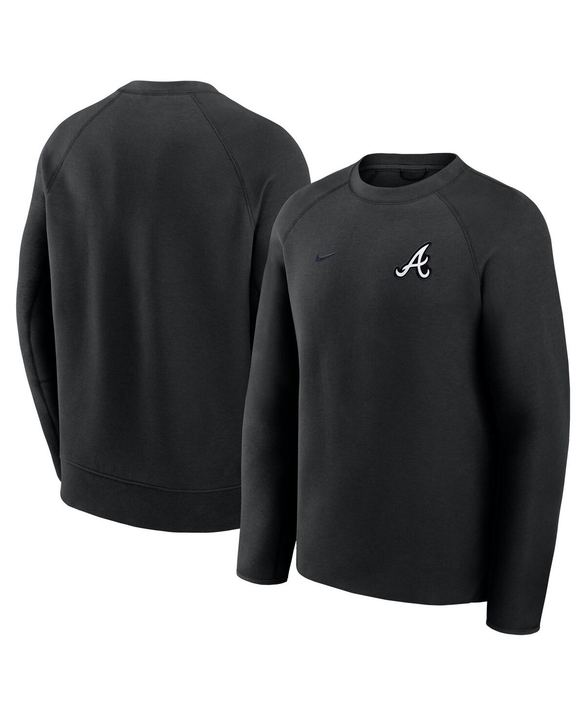 Nike Men's Black Atlanta Braves Tech Fleece Raglan Sweatshirt In Black