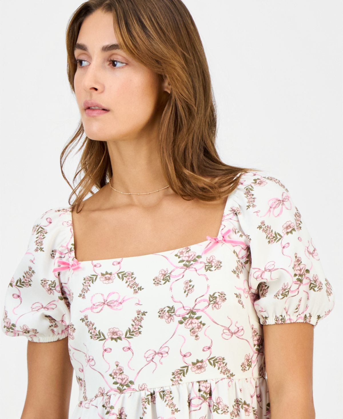 Self Esteem Juniors' Short-sleeve Square-neck Mini Dress In White