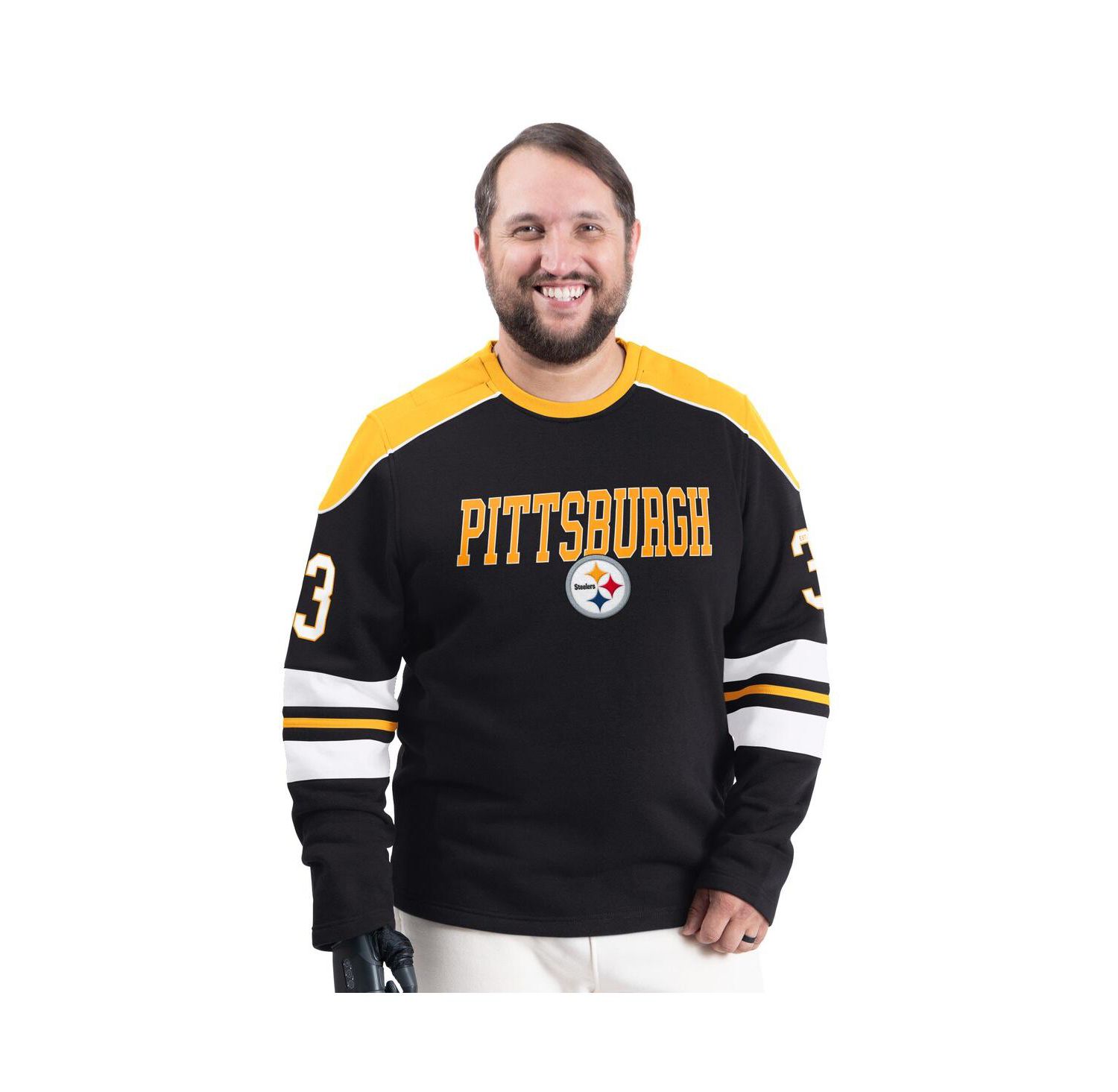 Men's Black Pittsburgh Steelers Adaptive Lord Stanley Crewneck Sweatshirt