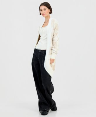 Juniors' Open-Front Eyelash Cardigan