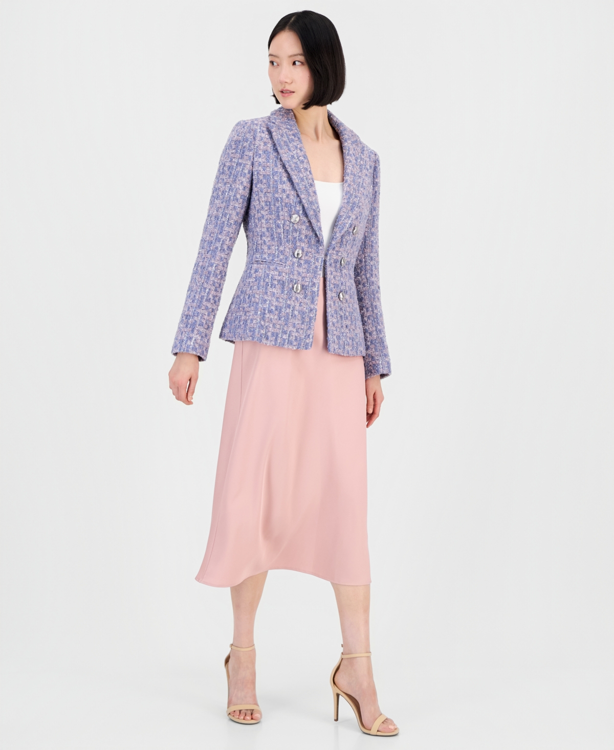 Tahari Asl Women's Metallic Boucle Peak Lapel Blazer
