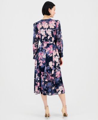 Women&#39;s Floral Long-Sleeve Ruffled Dress