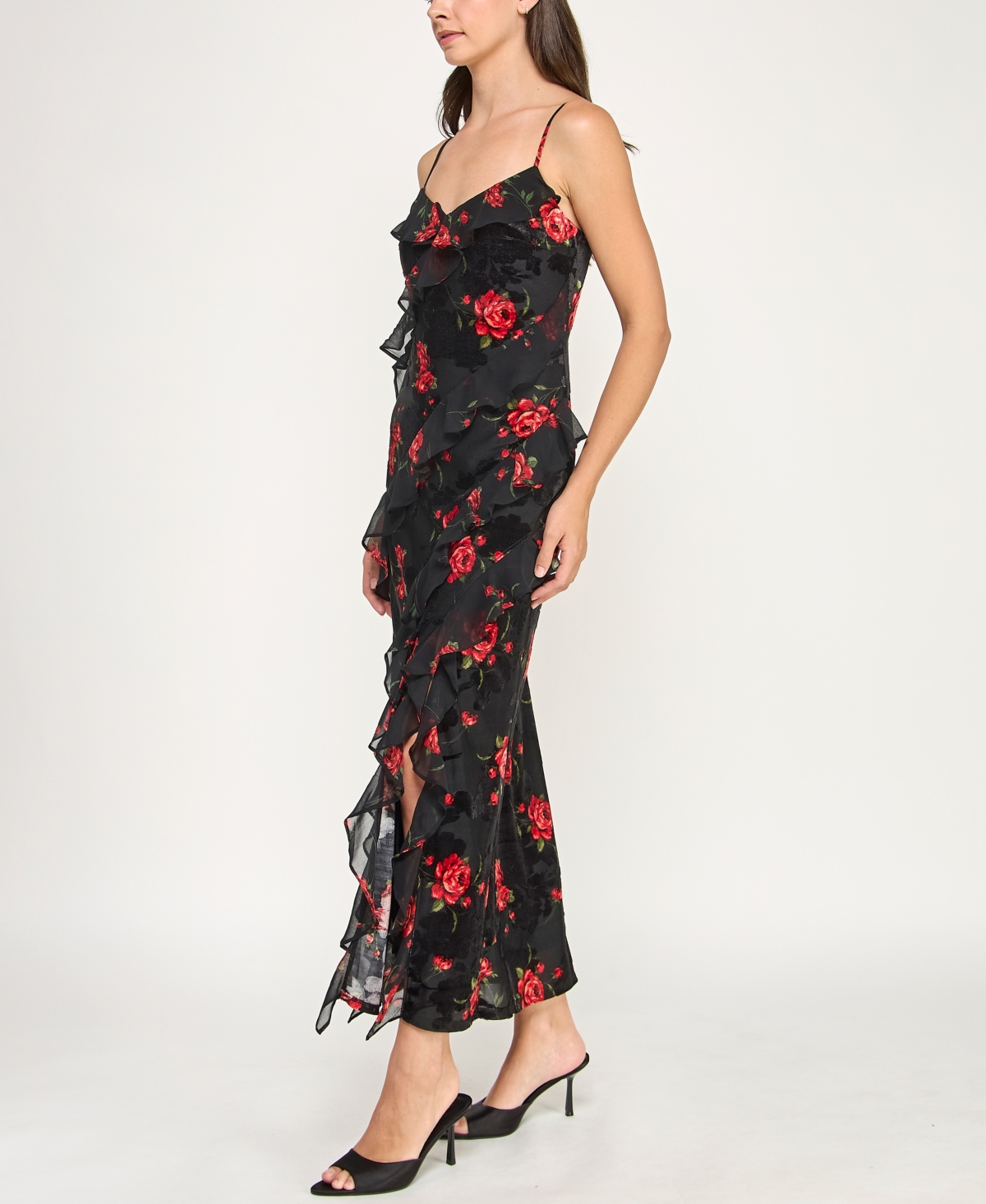 Bcx Juniors' Strappy V-Neck Multi Ruffle Maxi Dress
