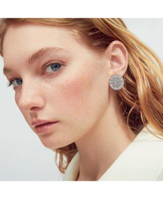 CZ Baguette Pave Round Cubic Zirconia Clip On Earrings Non Pierced Ears Brass