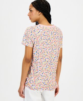 Nautica Women's Floral-Print Tipped T-Shirt