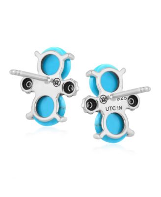 Sterling Silver Round Sleeping Beauty Turquoise Concha Stud Earrings