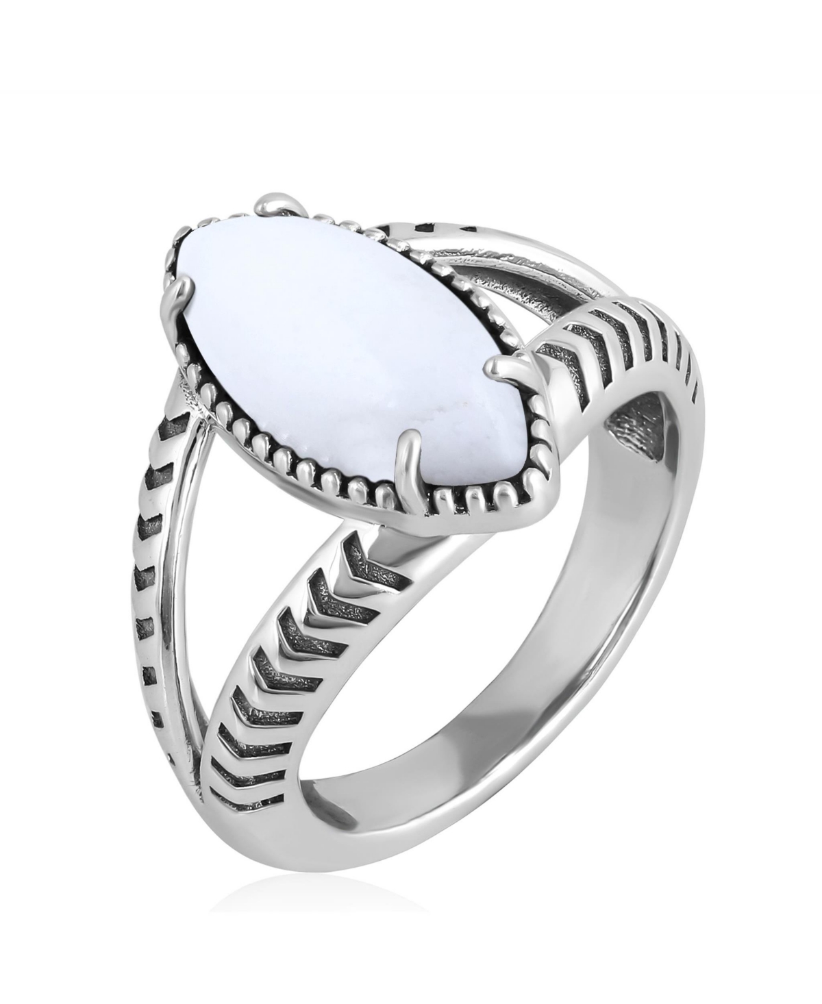 American West Jewelry Sterling Silver White Agate Marquise Split Shank Ring