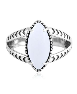 American West Jewelry Sterling Silver White Agate Marquise Split Shank Ring Size 88$