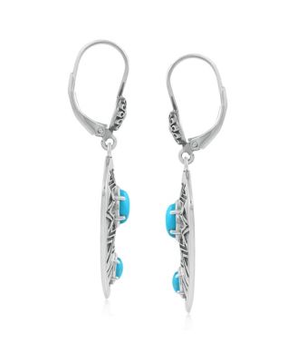 Sterling Silver Marquise Kingman Turquoise Patterned Lever Back Earrings