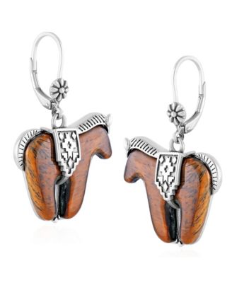 Sterling Silver Tiger's Eye Spirit Horse Lever Back Earrings
