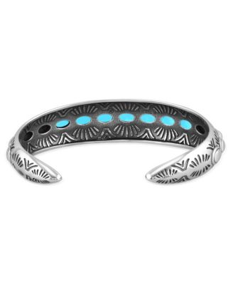American West Jewelry Sterling Silver Sleeping Beauty Turquoise Gemstone Textured Cuff Bracelet, Size Large