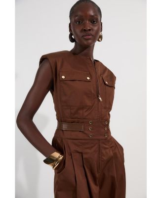 Women's Cotton & Faux Leather Utility Jumpsuit