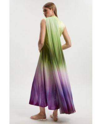 Women's Ombre Satin Cape Midi Dress