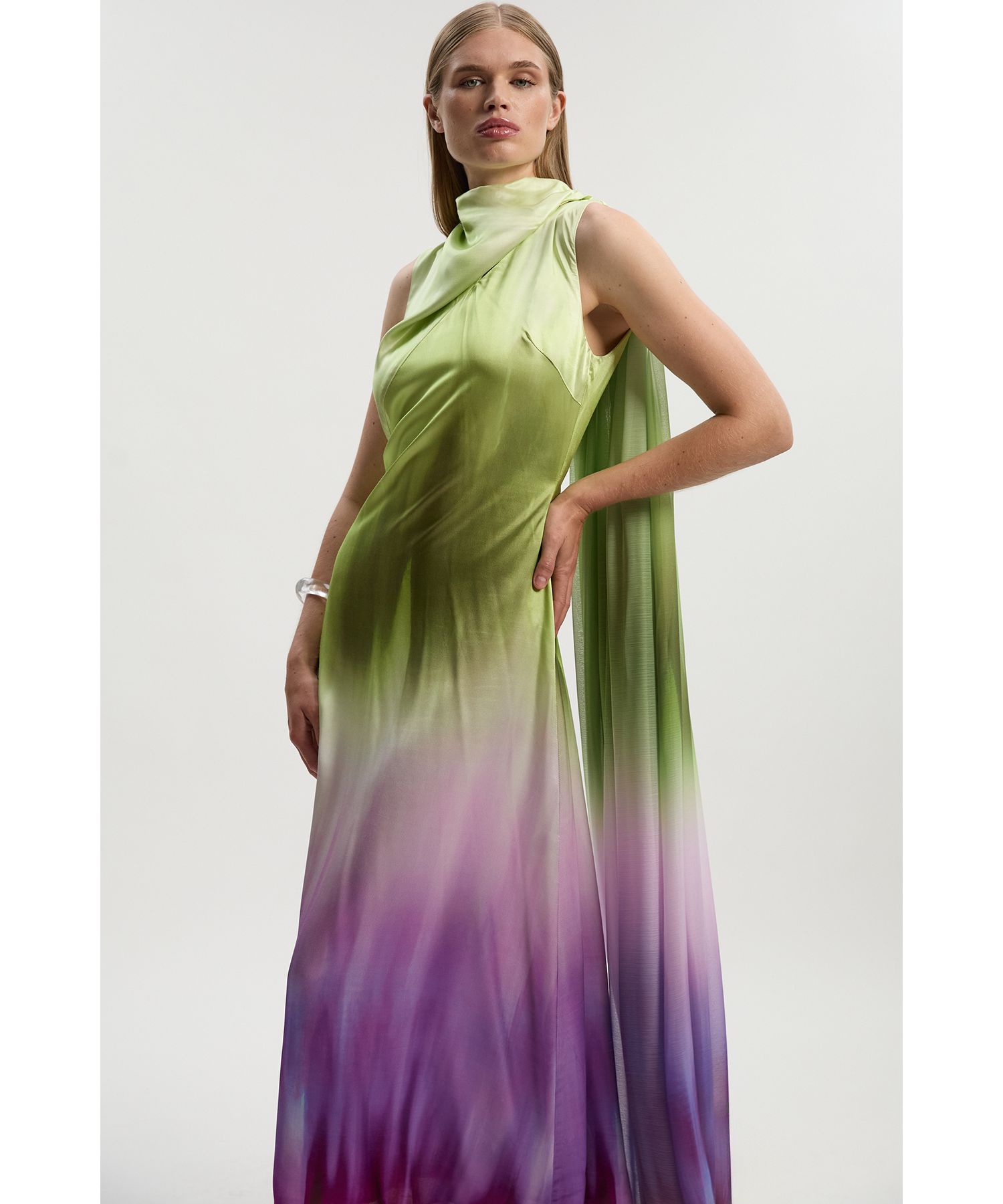 Women's Ombre Satin Cape Midi Dress