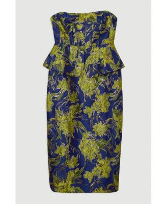Floral Jacquard Midi Pencil Dress
