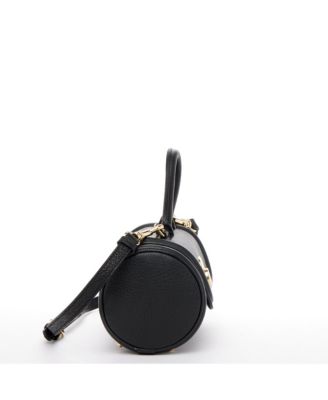 Women s Top Handle Leather Crossbody Bag Convertible Cylinder Shoulder Bag & Evening Purse with Gold Hardware and Detachable strap