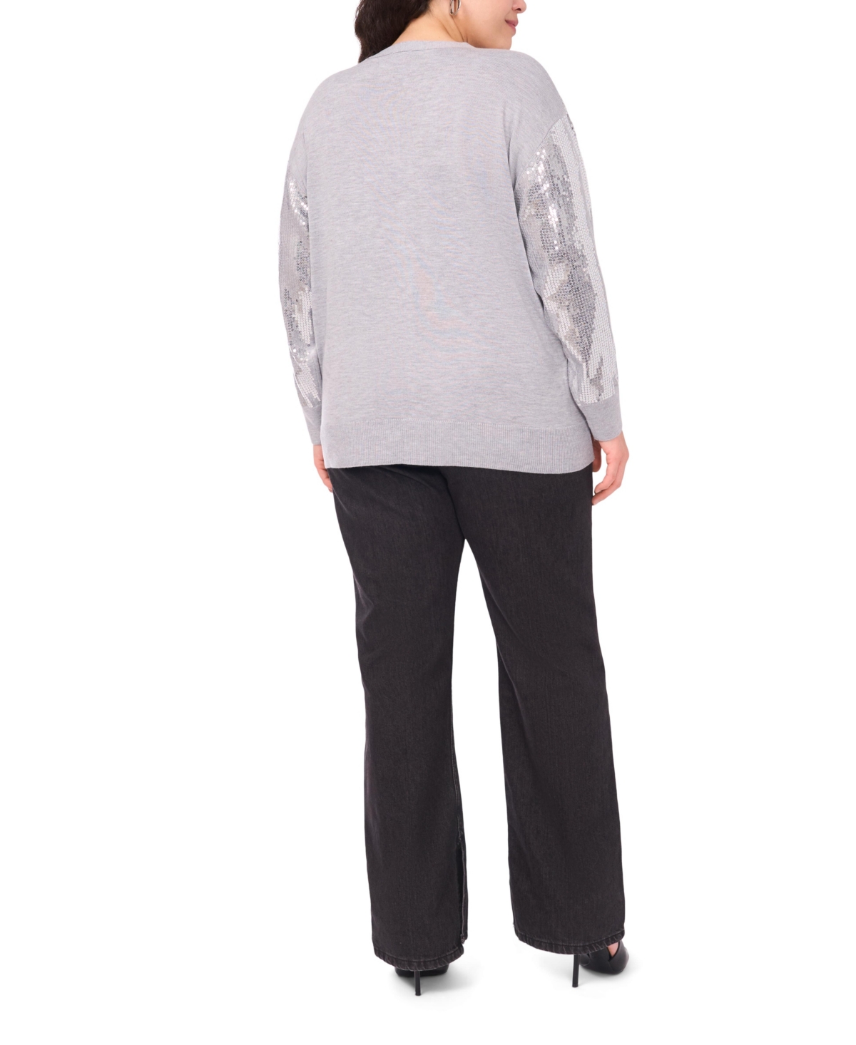 Vince Camuto Plus Size Sequined V-neck Cardigan Sweater In Gray