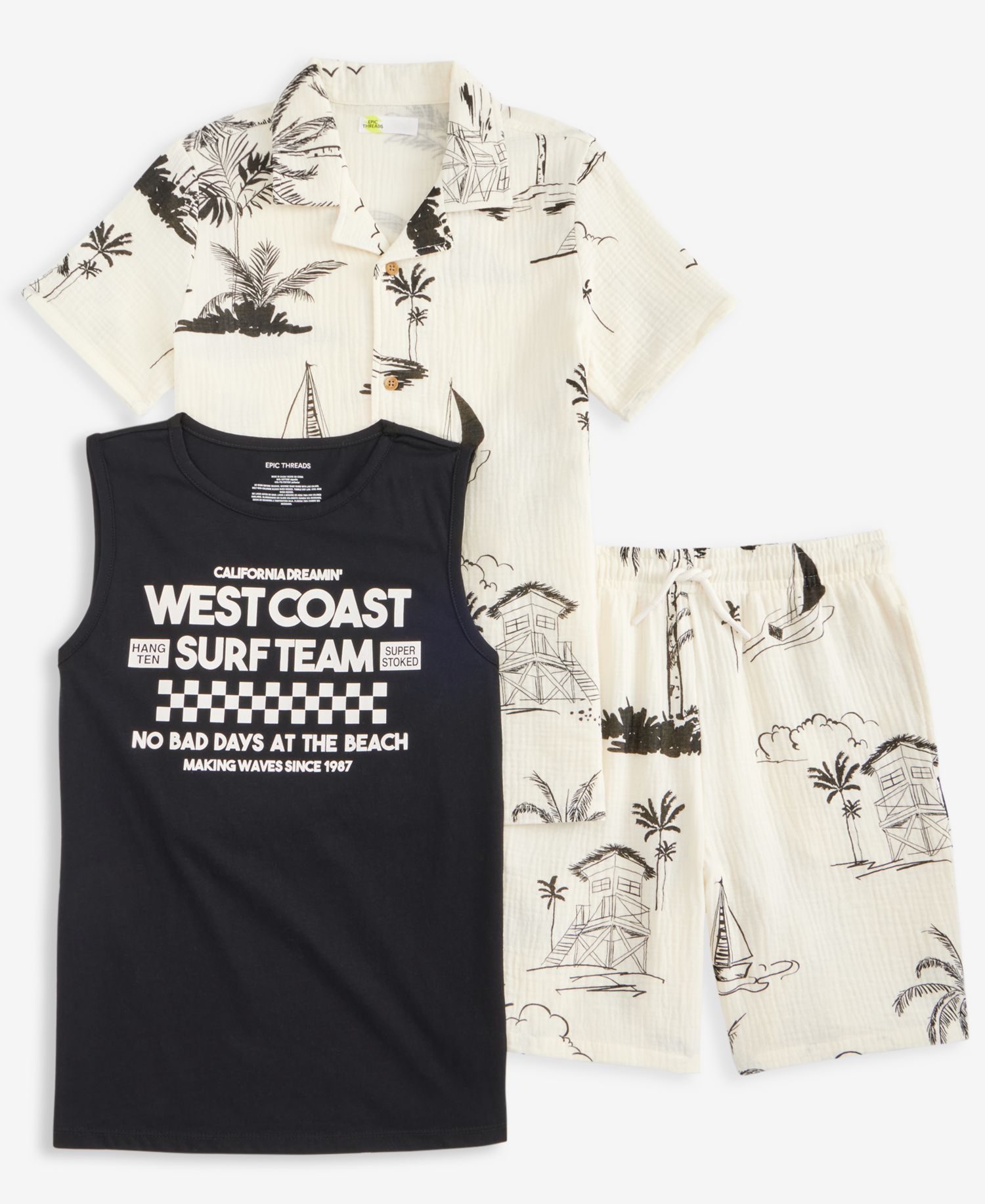 Boys 5-20 3-Pc. Gauze Resort Shirt, Tank Top & Shorts Set