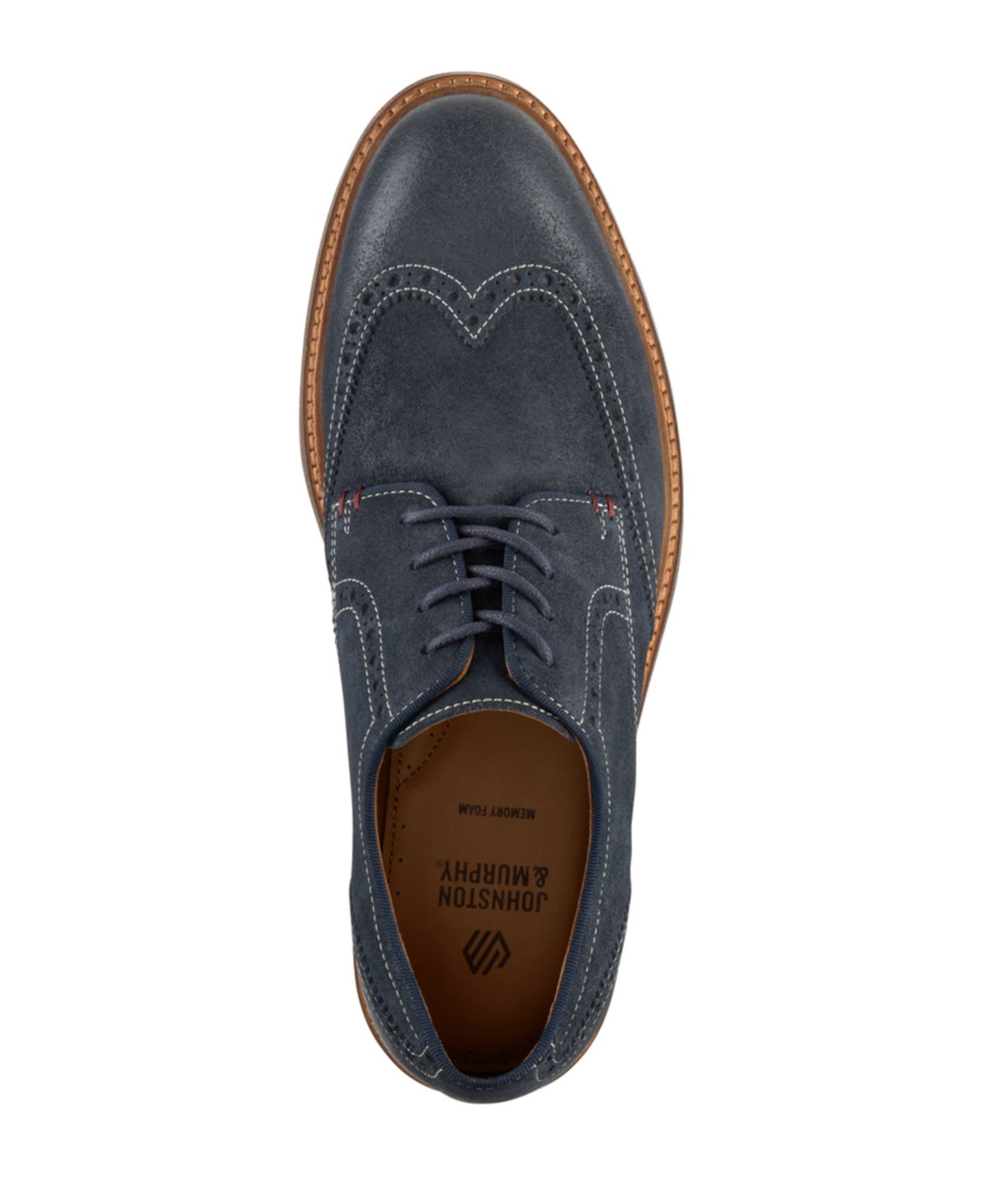 Обувь Johnston & Murphy Men's Calder Wingtip Round Toe Casual Shoes, цвет: Тёмно-синий замшевый — фото 4