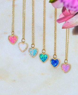 Heart Necklace with Lab-Grown Opal in Plated Sterling