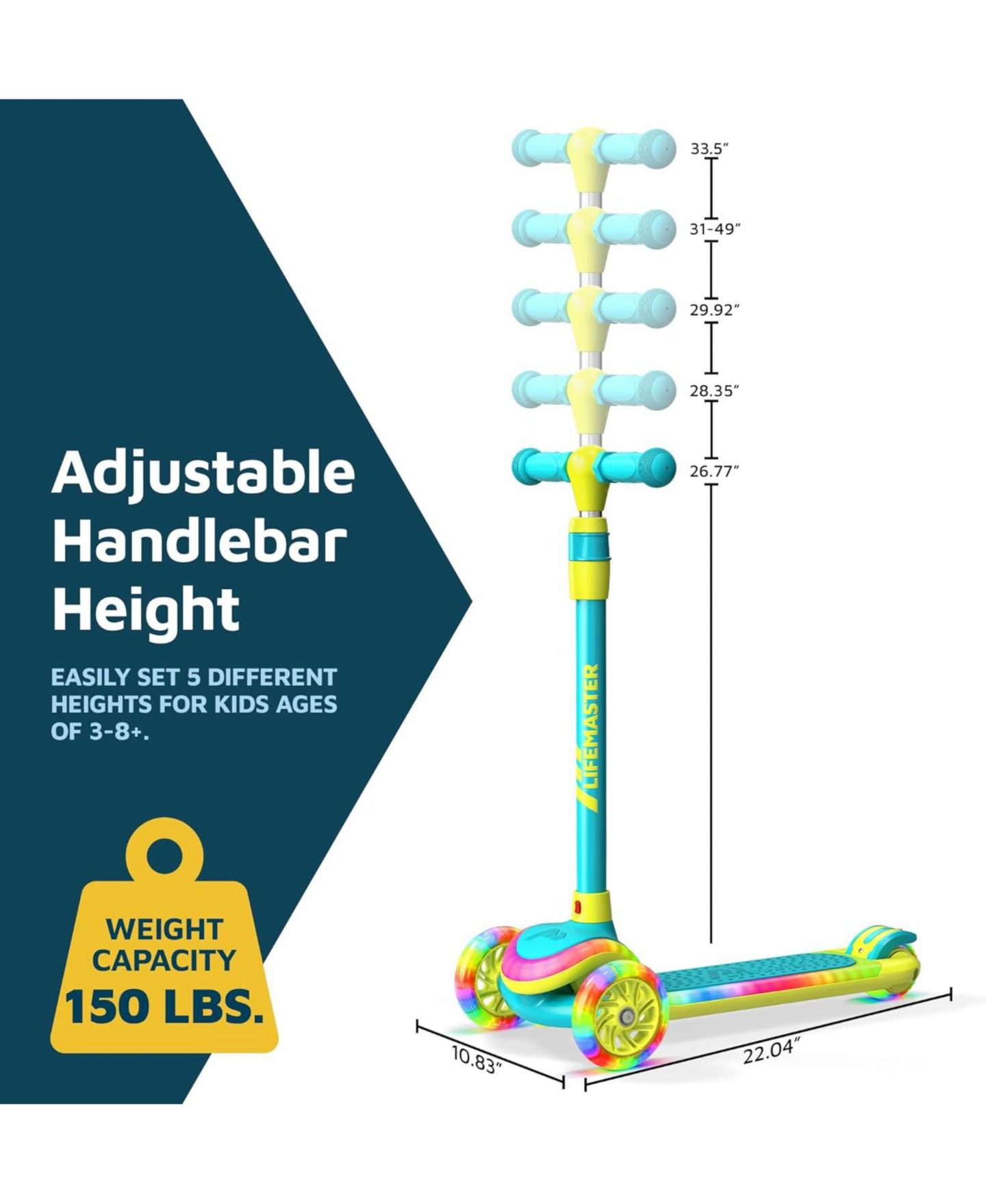 Детская игрушка Lifemaster 3-Wheel Kids Scooter with Multi-Color LED Lights, Supports Up To 150 Lbs, Ages 3+ — фото 6
