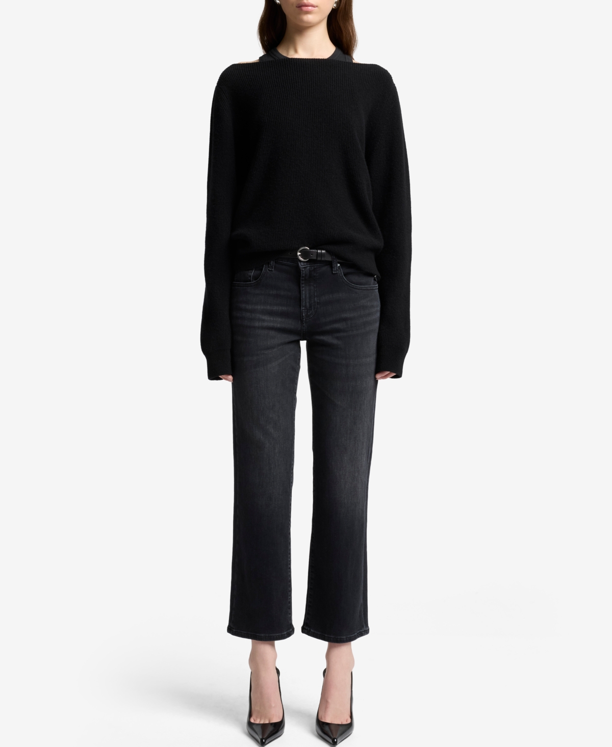 7 For All Mankind Women's Calie Straight Leg Ankle Jeans In Black