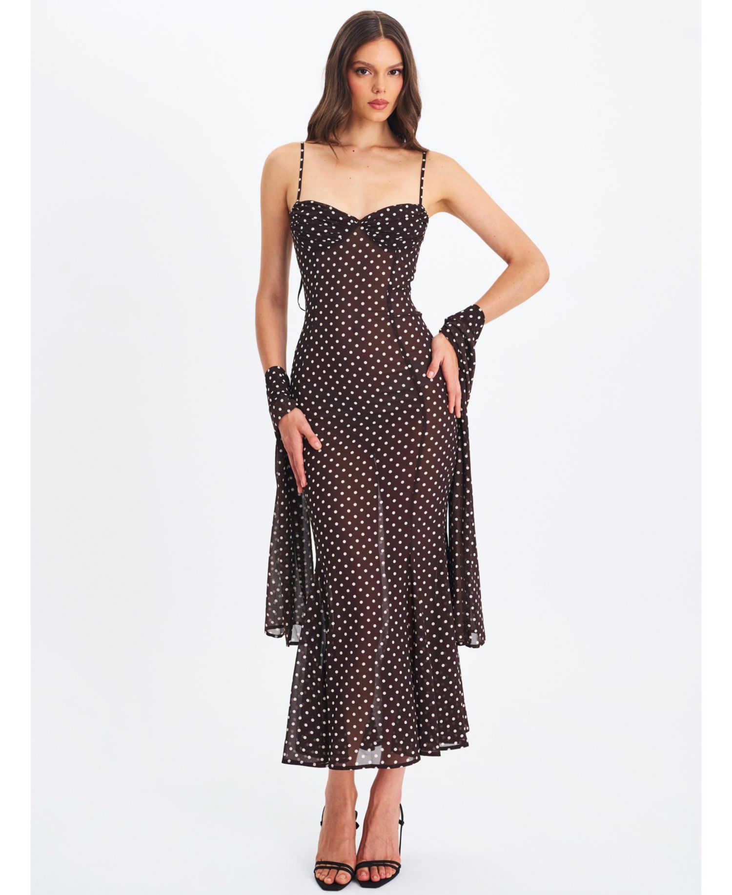 Women's Yadira Brown Base Polka Dot Chiffon Maxi Dress