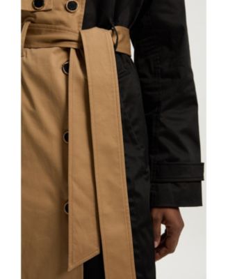 Women's Color Block Belted Tailored Trench Coat