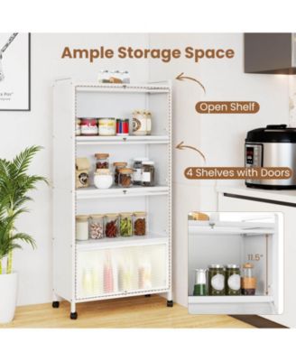 MDF 4-Tier Freestanding Bathroom Storage Cabinet with Door for Small Spaces