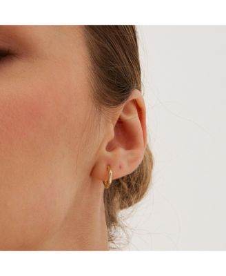 Bone Shape Hexagonal Huggie Hoop Earrings in Sterling Silver