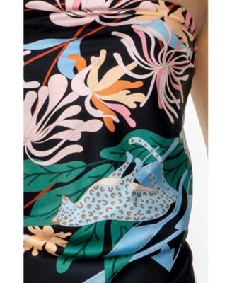 Double Sided Silk Scarf Night Jungle Gathering