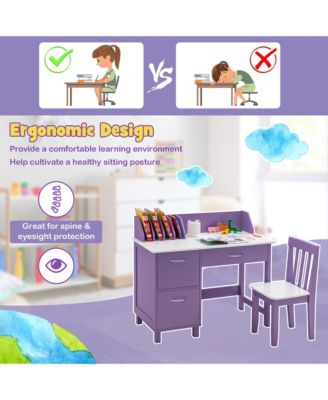 2-Pc MDF Ergonomic Desk Set with Drawer & Cabinet Storage