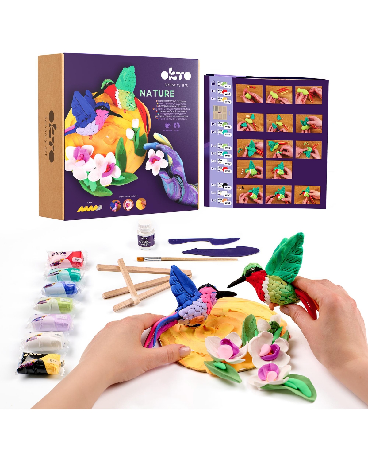 Wise Elk Okto Air-Dry Clay 3D Painting Kit – 3D Hummingbirds (11.4 x 11.4 in)