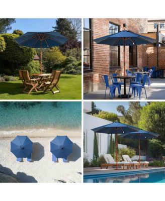 9ft Solid Wood Outdoor Patio Umbrella with Base Included Parasol Wheels Stand for Bistro Market Garden Deck Yard Poolside Navy