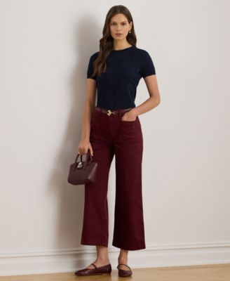 Petite Textured Belting-Motif Short Sleeve Sweater