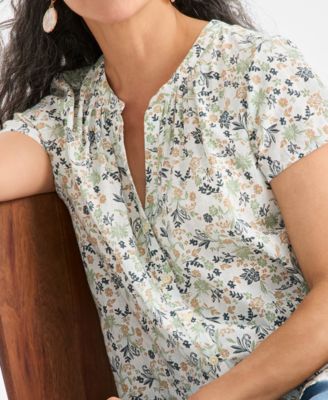 Petite Printed Flutter Sleeve Top, Macy's Exclusive