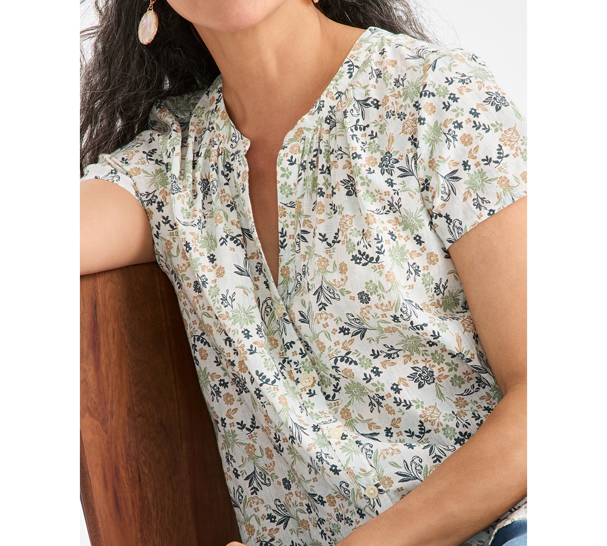 Style & Co Petite Printed Flutter Sleeve Top, Macy's Exclusive In Multi