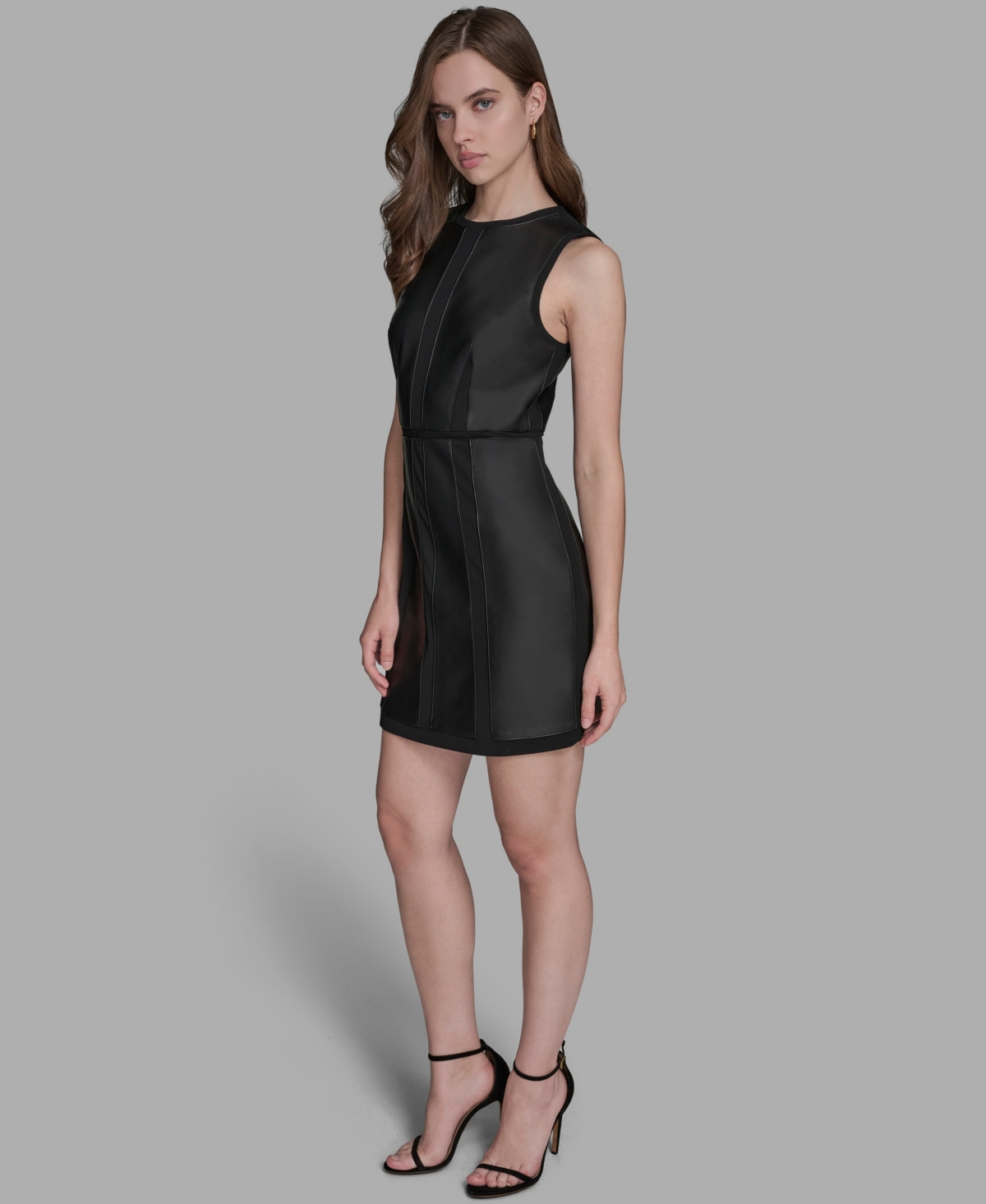 Bcbg Faux Leather Mixed Media Minidress In Black