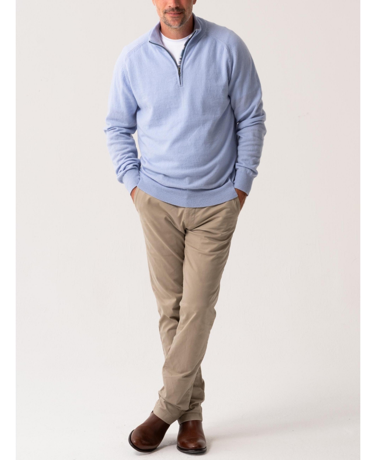 Koy Clothing Men's Navy Wool/Cashmere Qtr Zip Jumper