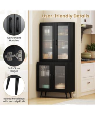 Kitchen Pantry Cabinet with Translucent Fluted Doors & Adjustable Shelf