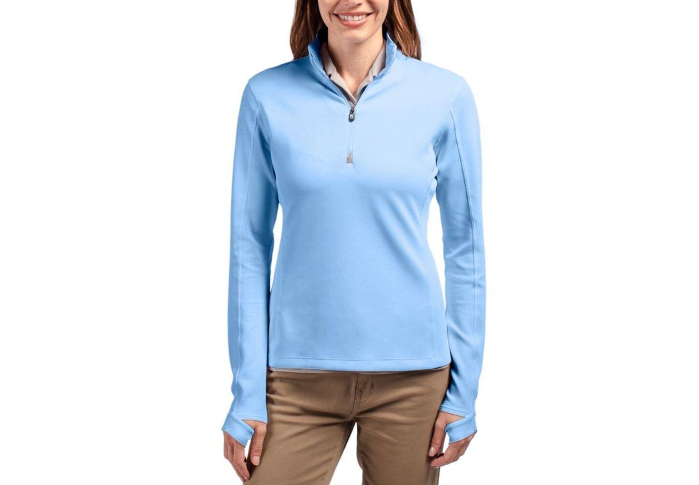 Женский свитер Cutter & Buck Traverse Stretch Eco Quarter Zip Pullover, цвет: Atlas — фото 1