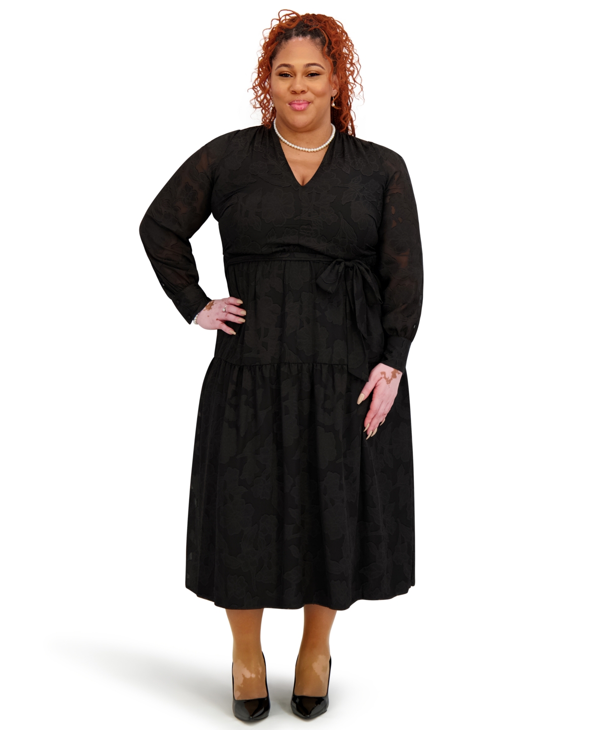 Kasper Women's Soft V-Neck Tiered Midi Dress