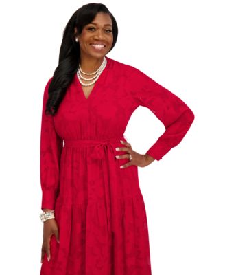 Women's Soft V-Neck Tiered Midi Dress