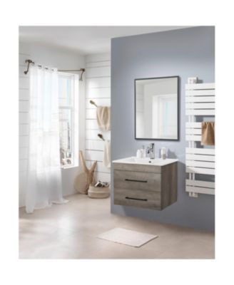Grey Wood Vanity, Ceramic Sink, Mirror - Modern Bathroom