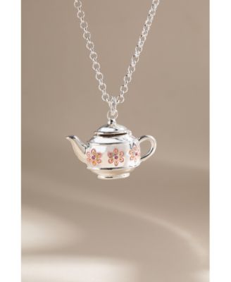 Floral Teapot Locket Pendant Necklace
