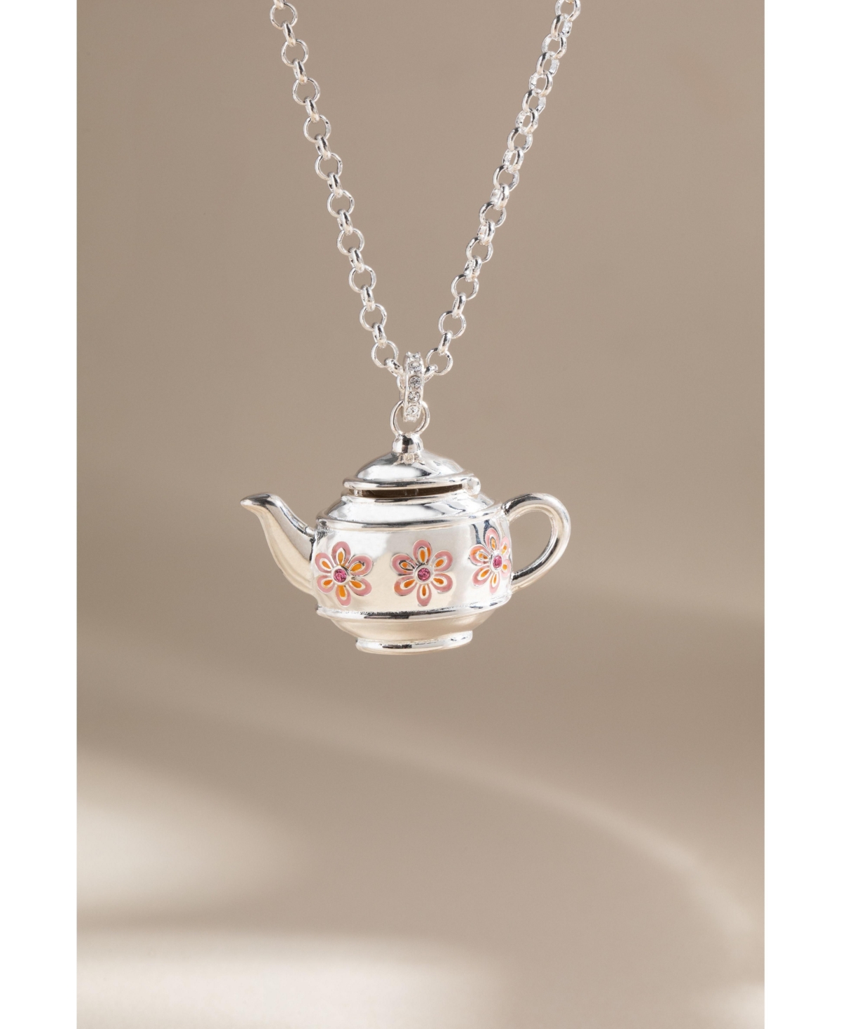 Floral Teapot Locket Pendant Necklace