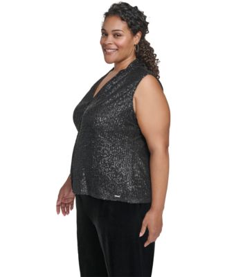 Plus Size Sequined V-Neck Top