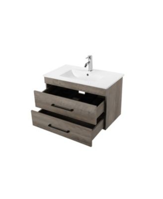 32" Grey Wood Vanity, Ceramic Sink, Mirror - Modern Bathroom