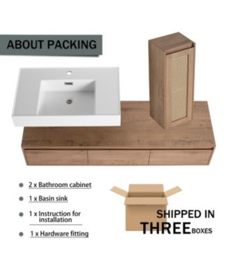  60" Wall-Mount Vanity, Resin Sink & Cabinet, Soft-Close Drawers